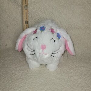 HUG ME White Plush Bunny Rabbit Coin Bank Embroidered Flowers Pink Ears 7 inch
